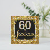 Fabulous 60 Gold Diamond Black 60th Birthday Party Kaart (Staand voorkant)