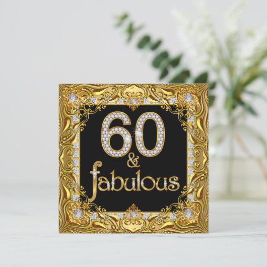 Fabulous 60 Gold Diamond Black 60th Birthday Party Kaart (Staand voorkant)