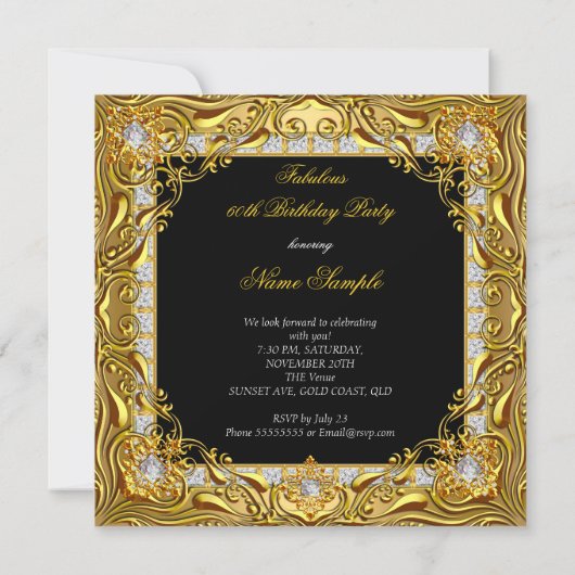 Fabulous 60 Gold Diamond Black 60th Birthday Party Kaart (Achterkant)