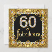 Fabulous 60 Gold Diamond Black 60th Birthday Party Kaart (Voorkant)