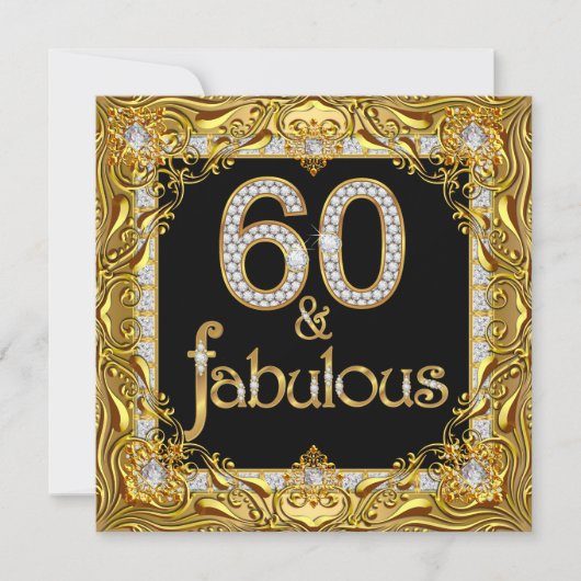 Fabulous 60 Gold Diamond Black 60th Birthday Party Kaart (Voorkant)