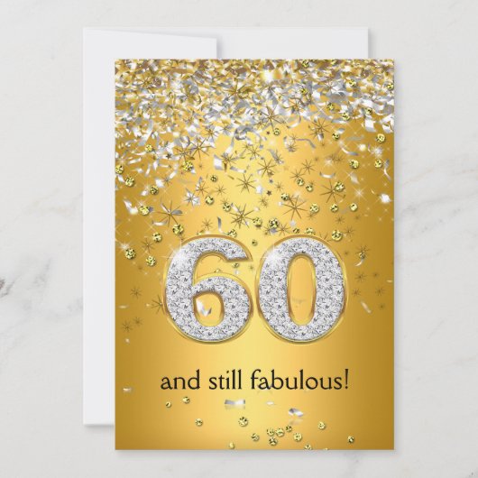 Fabulous 60 Gold Silver Streamers 60th Birthday Kaart (Voorkant)