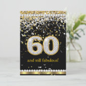 Fabulous 60 Gold Silver Streamers 60th Party Kaart (Staand voorkant)