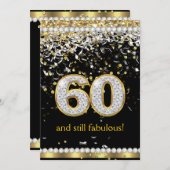 Fabulous 60 Gold Silver Streamers 60th Party Kaart (Voorkant / Achterkant)
