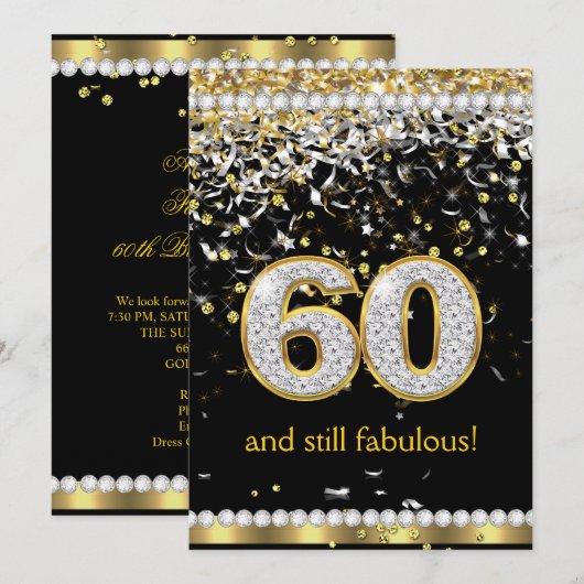 Fabulous 60 Gold Silver Streamers 60th Party Kaart (Voorkant / Achterkant)