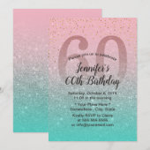 Fabulous 60 Pink Turquoise Glitter Ombre Birthday Kaart (Voorkant / Achterkant)
