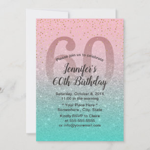 Fabulous 60 Pink Turquoise Glitter Ombre Birthday Kaart