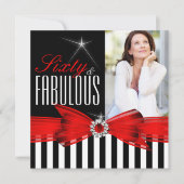 Fabulous 60 Red Black White Stripe Birthday Party Kaart (Voorkant)