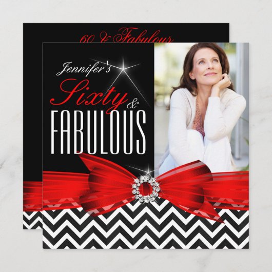Fabulous 60 Red Chevron Black White Birthday 2 Kaart (Voorkant / Achterkant)
