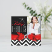 Fabulous 60 Red Chevron Black White Birthday Kaart (Staand voorkant)
