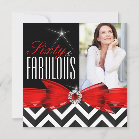 Fabulous 60 Red Chevron Black White Birthday Kaart (Voorkant)