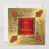 Fabulous 60 Red Gold Birthday Party Diamond Kaart (Achterkant)