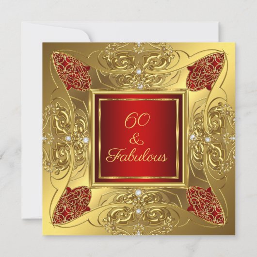 Fabulous 60 Red Gold Birthday Party Diamond Kaart (Achterkant)