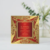 Fabulous 60 Red Gold Floral Birthday Party Kaart (Staand voorkant)