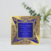 Fabulous 60 Royal Blue Gold Floral Birthday Party Kaart (Staand voorkant)