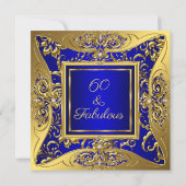 Fabulous 60 Royal Blue Gold Floral Birthday Party Kaart (Achterkant)