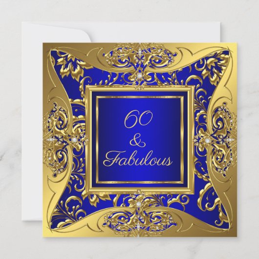 Fabulous 60 Royal Blue Gold Floral Birthday Party Kaart (Achterkant)
