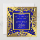 Fabulous 60 Royal Blue Gold Floral Birthday Party Kaart (Voorkant)