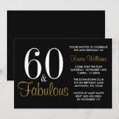 Fabulous 60th Black and Gold Birthday Party Kaart (Voorkant / Achterkant)