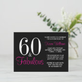 Fabulous 60th Black Pink Birthday Party Kaart (Staand voorkant)