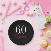 Fabulous 60th Black Pink Birthday Party Papieren Bordje (Feest)