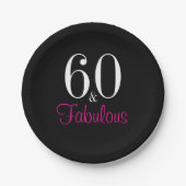 Fabulous 60th Black Pink Birthday Party Papieren Bordje (Voorkant)