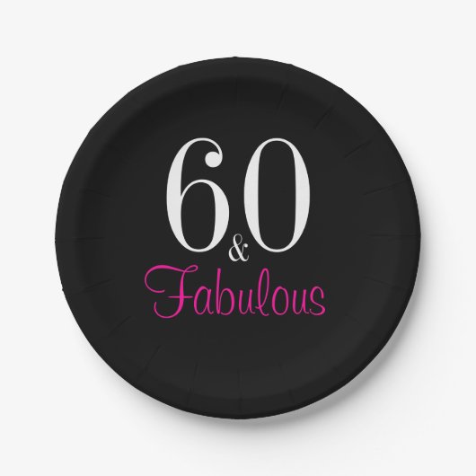 Fabulous 60th Black Pink Birthday Party Papieren Bordje (Voorkant)