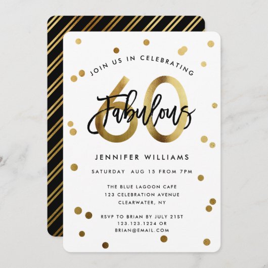 Fabulous 60th | Modern Elegant Gold Birthday Party Kaart (Voorkant / Achterkant)