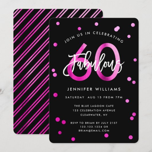 Fabulous 60th | Modern Elegant Pink Birthday Party Kaart (Voorkant / Achterkant)