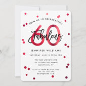 Fabulous 60th | Modern Elegant Red Birthday Party Kaart (Voorkant)