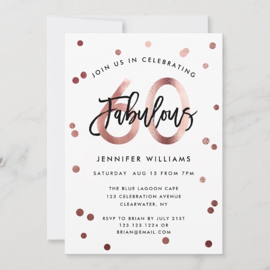 Fabulous 60th | Modern Roos goudborsgeborsteld op  Kaart (Voorkant)