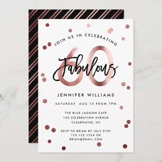 Fabulous 60th | Modern Roos goudborsgeborsteld op  Kaart (Voorkant / Achterkant)