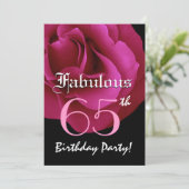 Fabulous 65 Birthday Party Ruby Red Rose Kaart (Staand voorkant)