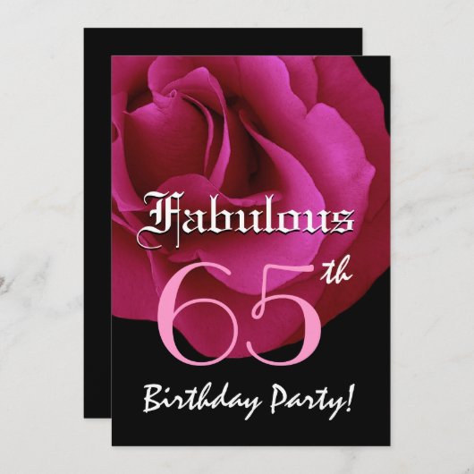 Fabulous 65 Birthday Party Ruby Red Rose Kaart (Voorkant / Achterkant)