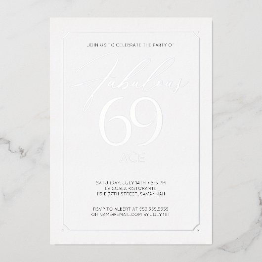 Fabulous 69 Elegant 69th Birthday Folie Invitation Folie Uitnodiging (Voorkant)