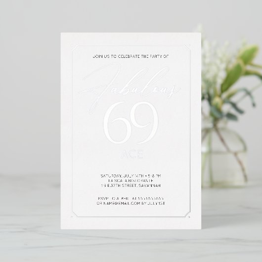 Fabulous 69 Elegant 69th Birthday Folie Invitation Folie Uitnodiging (Staand Voorkant)
