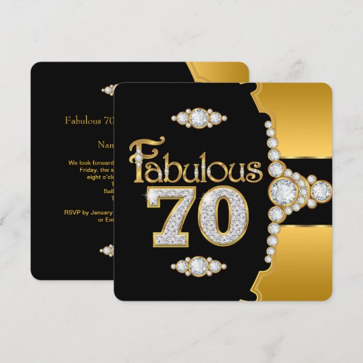 Fabulous 70.70e verjaardag Gold Black Diamond Kaart (Voorkant / Achterkant)