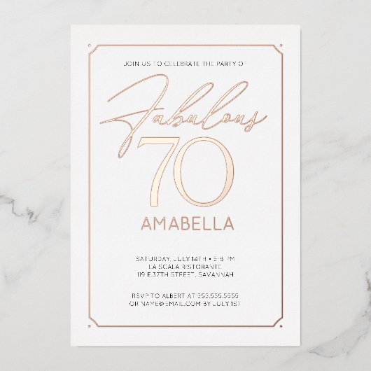 Fabulous 70 Elegant 70th Birthday Folie Invitation Uitnodiging (Voorkant)