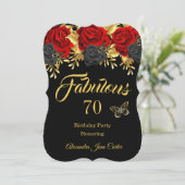 Fabulous 70th Birthday Red Black Roos Butterfly Kaart (Staand voorkant)
