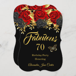 Fabulous 70th Birthday Red Black Roos Butterfly Kaart