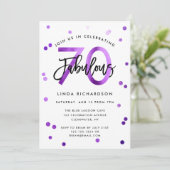 Fabulous 70th | Modern Chic Paars Birthday Party Kaart (Staand voorkant)