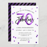 Fabulous 70th | Modern Chic Paars Birthday Party Kaart<br><div class="desc">Viel je geweldige 70ste verjaardag feest met deze moderne,  elegante,  chic party uitnodigingen met penseelhandschrift en paars/zwart design. De achtergrondkleur kan onder "pas verder aan" worden veranderd. Deel van het "Fabulous 70th" collectie.</div>