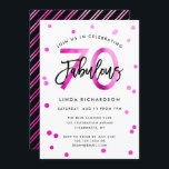 Fabulous 70th | Modern Chic Pink Birthday Party Kaart<br><div class="desc">Viel je geweldige 70ste verjaardag feest met deze moderne,  elegante,  chic party uitnodigingen met penseelhandschrift en roze / zwart design. De achtergrondkleur kan onder "pas verder aan" worden veranderd. Deel van het "Fabulous 70th" collectie.</div>