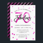 Fabulous 70th | Modern Chic Pink Birthday Party Kaart<br><div class="desc">Viel je geweldige 70ste verjaardag feest met deze moderne,  elegante,  chic party uitnodigingen met penseelhandschrift en roze / zwart design. De achtergrondkleur kan onder "pas verder aan" worden veranderd. Deel van het "Fabulous 70th" collectie.</div>