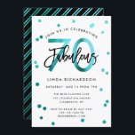 Fabulous 70th | Modern Elegant Blauwgroen Birthday Kaart<br><div class="desc">Viel je geweldige 70e verjaardag feest met deze moderne,  elegante,  chic party uitnodigingen met penseelhandschrift en blauwgroen groen/zwart design. De achtergrondkleur kan onder "pas verder aan" worden veranderd. Deel van het "Fabulous 70th" collectie.</div>