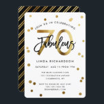 Fabulous 70th | Modern Elegant Gold Birthday Party Kaart<br><div class="desc">Viel je geweldige 70ste verjaardag feest met deze moderne,  elegante,  chic party uitnodigingen met penseelhandschrift en faux goud/zwart design. De achtergrondkleur kan onder "pas verder aan" worden veranderd. Deel van het "Fabulous 70th" collectie.</div>