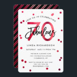 Fabulous 70th | Modern Elegant Red Birthday Party Kaart<br><div class="desc">Viel je geweldige 70ste verjaardag feest met deze moderne,  elegante,  chic party uitnodigingen met penseelhandschrift en glanzend rood/zwart design. De achtergrondkleur kan onder "pas verder aan" worden veranderd. Deel van het "Fabulous 70th" collectie.</div>