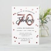 Fabulous 70th | Modern Roos Gold Birthday Party Kaart (Staand voorkant)