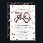 Fabulous 70th | Modern Roos Gold Birthday Party Kaart<br><div class="desc">Viel je geweldige 70ste verjaardag feest met deze moderne,  elegante,  chic party uitnodigingen met penseelhandschrift en faux roos goud / zwart design. De achtergrondkleur kan onder "pas verder aan" worden veranderd. Deel van het "Fabulous 70th" collectie.</div>