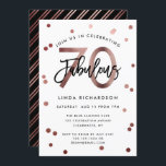 Fabulous 70th | Modern Roos Gold Birthday Party Kaart<br><div class="desc">Viel je geweldige 70ste verjaardag feest met deze moderne,  elegante,  chic party uitnodigingen met penseelhandschrift en faux roos goud / zwart design. De achtergrondkleur kan onder "pas verder aan" worden veranderd. Deel van het "Fabulous 70th" collectie.</div>